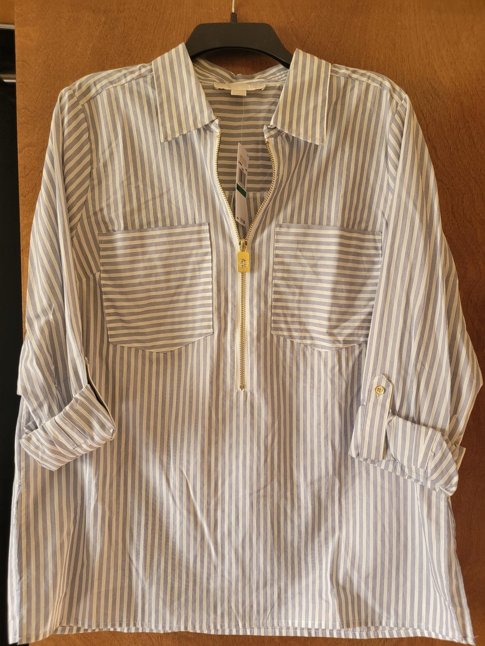 Women MICHAEL Michael Kors Blue and White Striped Button-Front Shirt